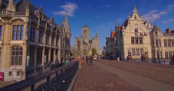 Weitwinkelaufnahme Der Stadt Gent Berühmt Die Stadtlandschaft Und Die Historischen — Stockvideo