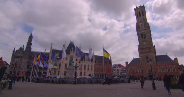 Brugia Belgia Maja 2023 Strzał Wprowadzający Zabytki Belgijskiej Architektury Brugii — Wideo stockowe