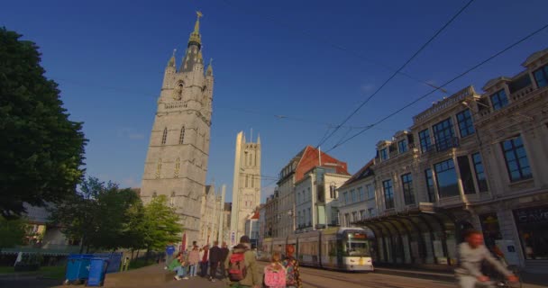 Gent Belgien Mai 2023 Szenische Ansicht Alter Häuser Straßen Und — Stockvideo