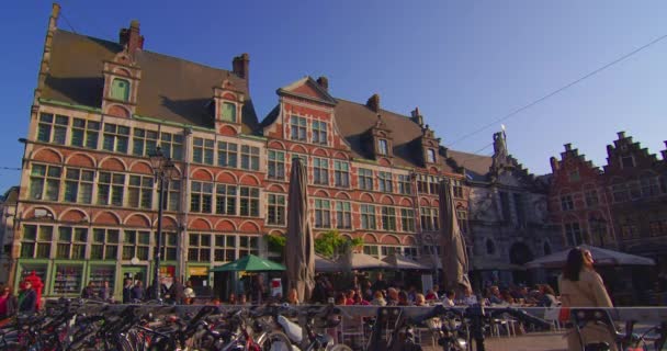 Ghent Belgium Május 2023 Szcenírozott Kilátás Régi Házak Utcák Folyó — Stock videók