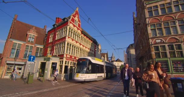 벨기에 Ghent 2023 Ghent 경치맑은 집들을 촬영하는 역사적 인유적 — 비디오
