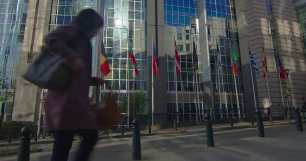 Брюссель Бельгия Мая 2023 Года Создание Европейского Парламента Брюсселе Здания — стоковое видео