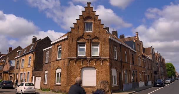 Brugge Belgio Visuale Panoramica Facciate Medievali Delle Case Nuvole Muovono — Video Stock