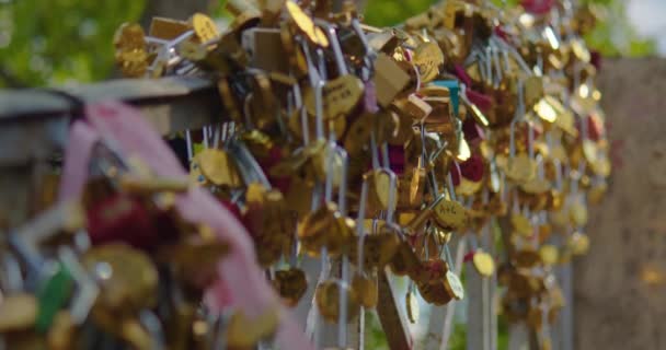 파리에 노들은 사랑의 자물쇠를 있습니다 낭만적 여행지는 프랑스에 — 비디오