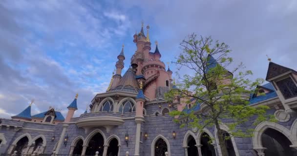 Castillo Cuento Hadas Rosa Disneylandia Complejo Parques Atracciones Disneyland París — Vídeos de Stock