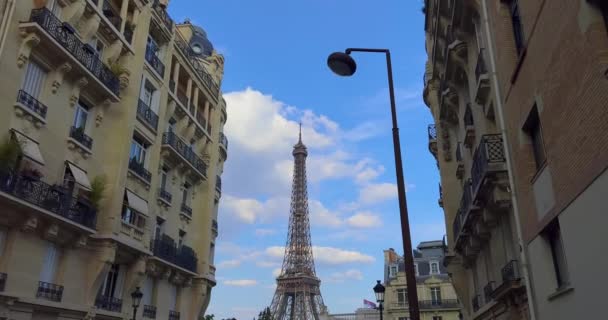 Drone Aéreo Vista Distante Pôr Sol Tour Torre Eiffel Rio — Vídeo de Stock