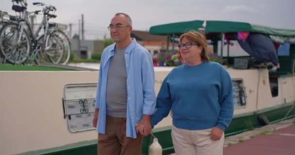 Cuplu Vârstă Mergând Ținând Mâinile Timp Agrement Sănătos Aer Liber — Videoclip de stoc
