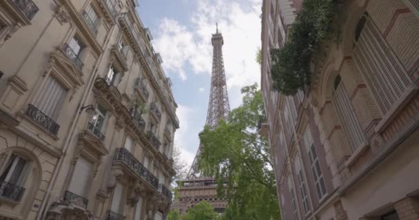 Vista Torre Eiffel Desde Una Las Famosas Calles París Arquitectura — Vídeos de Stock