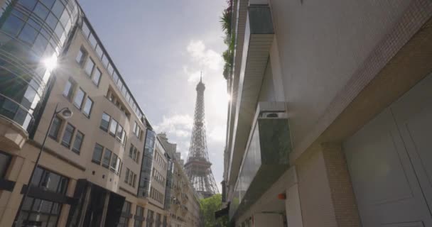 Sunset View Eiffel Tower One Famous Streets Paris Parisian Architecture — Stock Video