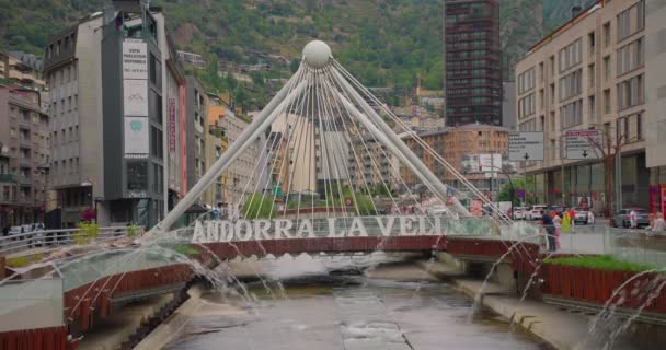Andorra Vella Andorra Prensliği Valira Nehri Pont Paris Köprüsü Dağ — Stok video