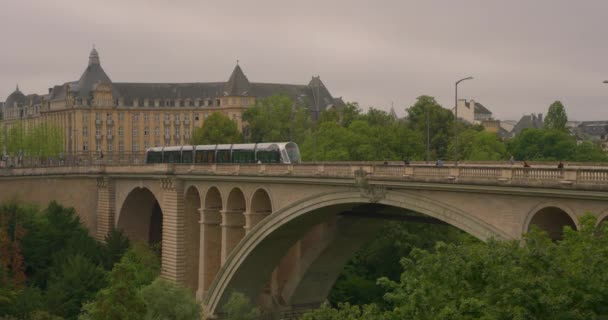 Вид Міст Адольфа Кам Яний Арочний Акведук Простягається Над Зеленою — стокове відео
