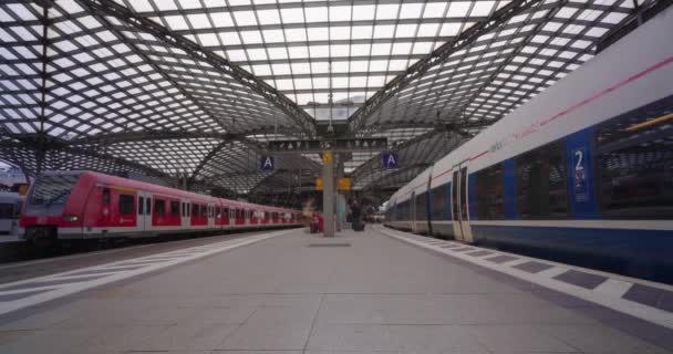Cologne Allemagne Timelapse Personnes Train Marchant Dans Une Plate Forme — Video