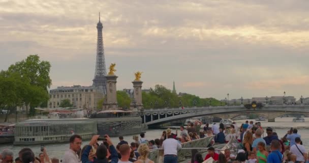 Франция Париж Августа 2023 Года Круизы Парижскому Каналу Теплоходе Сене — стоковое видео
