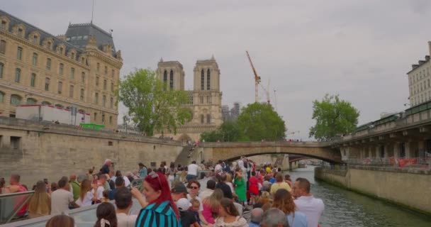 France Paris Août 2023 Croisière Bateau Sur Seine Cathédrale Notre — Video