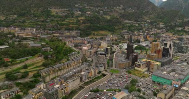 Vista Drone Capital Andorra Verão Centro Cidade Está Cheio Carros — Vídeo de Stock