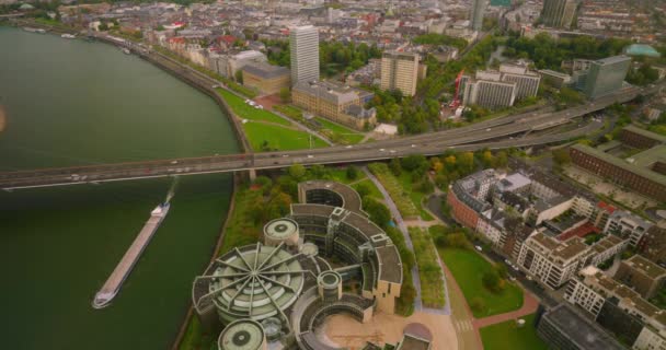 Dusseldorf Vista Aérea Cidade Alemanha Horizonte Com Ponte Sobre Rio — Vídeo de Stock