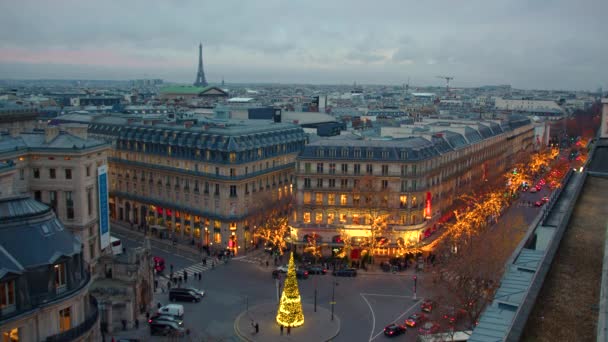 París Francia Árbol Navidad Iluminado Por Noche Durante Temporada Navidad — Vídeos de Stock
