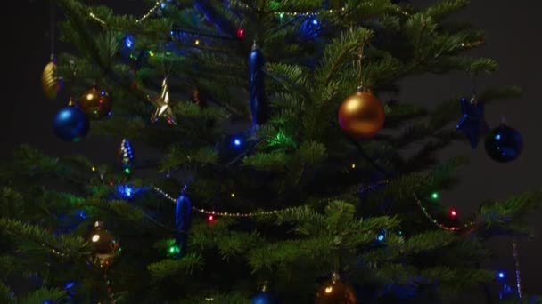 クリスマスの点滅ライト 新年のクリスマスデコレーションコンセプト 美しいお祝いのスクリーンセーバー 暗闇の夜に輝くガーランドの抽象的な背景 — ストック動画