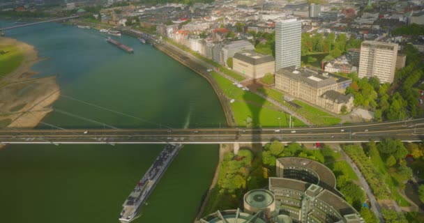 Dusseldorf Vista Aérea Cidade Alemanha Horizonte Com Ponte Sobre Rio — Vídeo de Stock