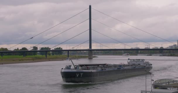 Düsseldorf Almanya Ren Nehri Nde Mavnalar Ren Nehri Dünyanın Işlek — Stok video