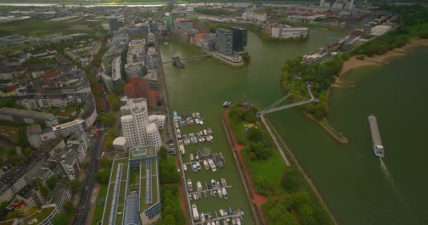 Dusseldorf Widok Lotu Ptaka Miasto Niemczech Panorama Miasta Mostem Nad — Wideo stockowe