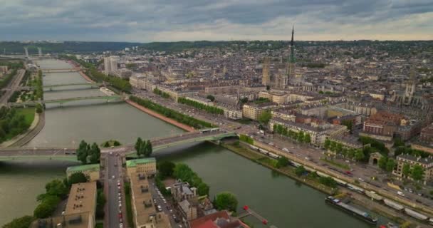 Création Panorama Ville Rouen Coucher Soleil Vue Aérienne Zone Centrale — Video