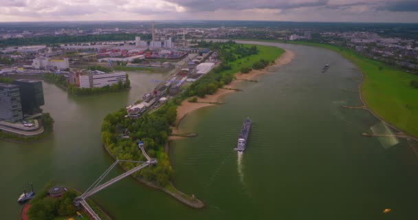 Flygfoto Floden Rhen Düsseldorf Tyskland — Stockvideo