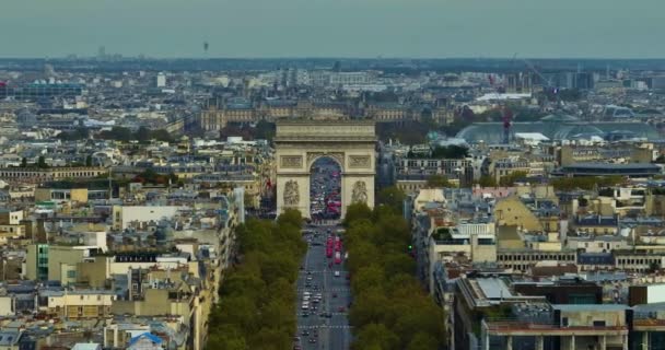 France Paris Aerial View Triumphal Arch Champs Elysees Sacre Coeur — Stock Video
