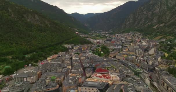 Luchtfoto Van Andorra Vella Hoofdstad Van Andorra Pyreneeën Tussen Frankrijk — Stockvideo