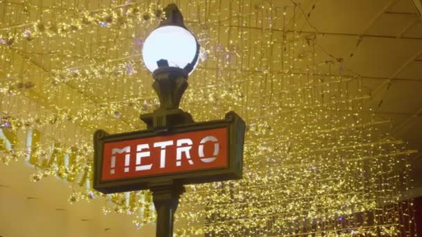 Parisian Metro Decorated Christmas Glowing Decorations Lights Christmas Mood — Stock Video