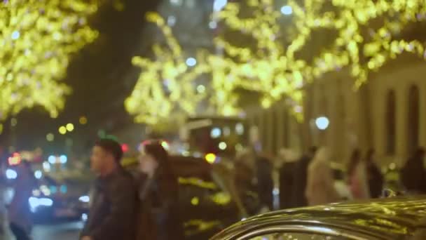 Paris Fransa Aralık 2023 Paris Caddesi Noel Süslemeleri Işıklarla Süslenmiş — Stok video