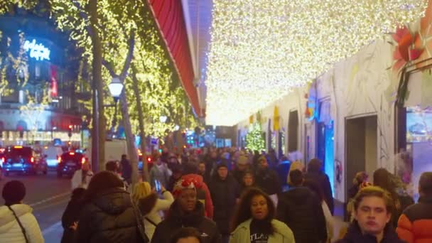 Paris Fransa Aralık 2023 Paris Caddesi Noel Süslemeleri Işıklarla Süslenmiş — Stok video