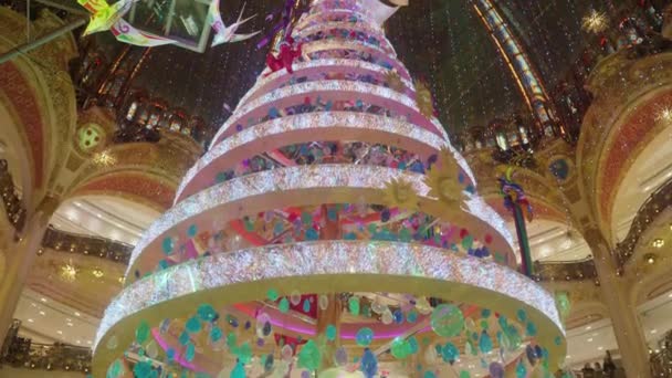 Paris Fransa Aralık 2023 Paris Teki Lafayette Galerileri Nsanlar Noel — Stok video