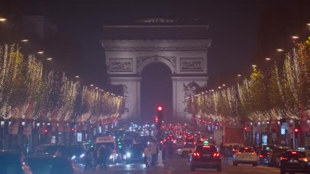 Arco Triunfal Noite Champs Elysees Paris Desfasamento Temporal Centro Paris — Vídeo de Stock