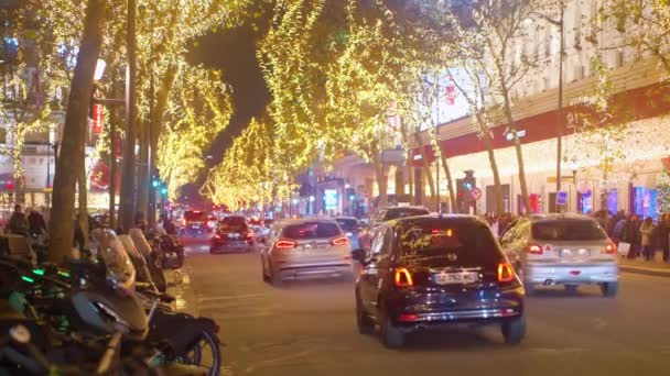 Decoraciones Coloridas Celebración Centro París Francia Navidad París Hermosa Noche — Vídeos de Stock