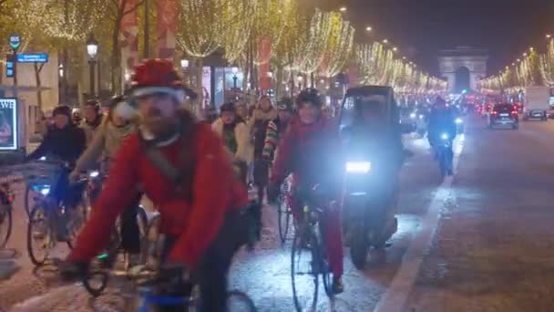 Paris France December 2023 Night City Landscape Street Lights Nightlife — Stock Video