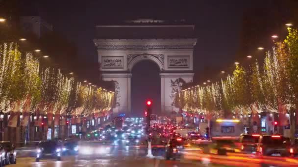 Triumphbogen Abend Auf Den Champs Elysees Paris Zeitraffer Zentrum Von — Stockvideo