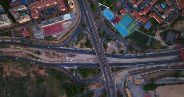 Top Aerial Cars Drive Cross Road Nobody Cityscape Traffic Highway — Stock Video