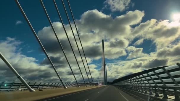 Utsikt Över Den Högsta Bron Europa Ligger Södra Frankrike Millauviadukt — Stockvideo
