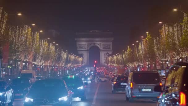Decorações Coloridas Comemorativas Centro Paris França Natal Paris Bonita Noite — Vídeo de Stock