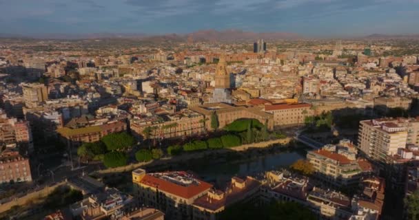 Вид Повітря Центр Європейського Міста Мурсія Іспанія Встановлення Повітряного Удару — стокове відео