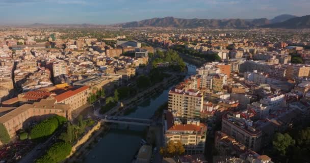 Vista Aérea Del Centro Ciudad Europea Murcia España Estableciendo Plano — Vídeo de stock