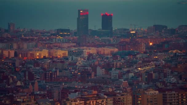 Barcelona Ufuk Çizgisini Batıdan Doğuya Doğru Çekiyoruz Barselona Sokakları Aydınlandı — Stok video