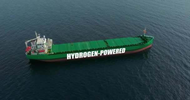 青い海の大きな緑の船が重要な貨物を運んでいる タンカーは水素エネルギーを使用しています 貨物輸送のための再生可能エネルギー 船積みは世界中の貿易のエンジンです — ストック動画