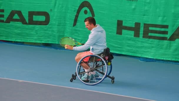 Joigny Fransa Ocak 2024 Tekerlekli Sandalye Tenis Sahası Oyuncu Yarışıyor — Stok video
