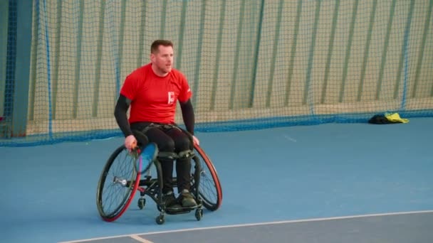 Fransa Joigny Ocak 2024 Tekerlekli Sandalyede Tenis Oynayan Engelli Engellilerin — Stok video