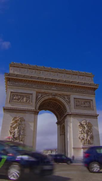 Vertikální Video Paříž Francie Triumfální Oblouk Slavná Památka Turistická Atrakce — Stock video
