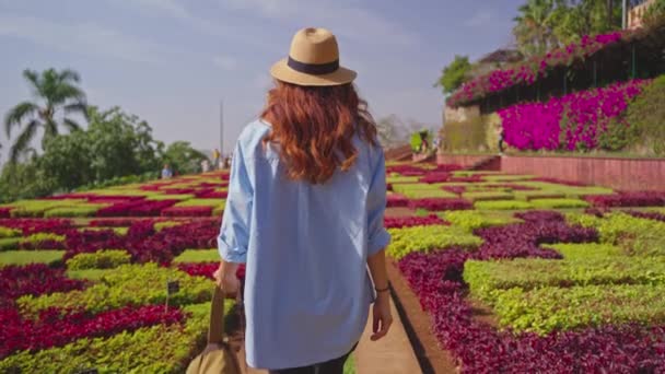 Viajante Visitando Jardim Referência Com Vegetação Diversificada Ilha Madeira Cidade — Vídeo de Stock