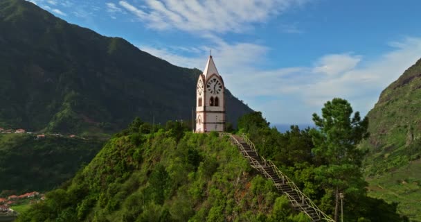 Вид Повітря Каплицю Годинникову Вежу Сан Вісенте Мадейра Португалія — стокове відео