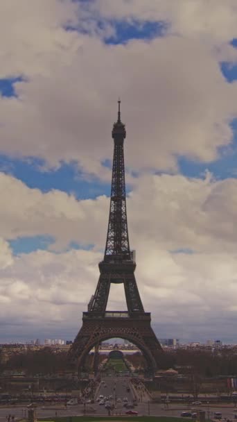 Vidéo Verticale France Paris Tour Eiffel Fond Trocadéro Temps Écoulé — Video